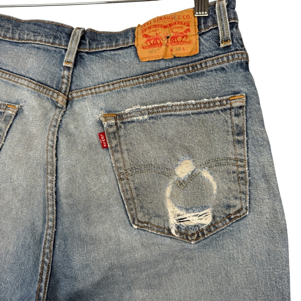 Levi's 569 Jorts 32 Loose Straight Denim Shorts Blue Distressed Relaxed Fit